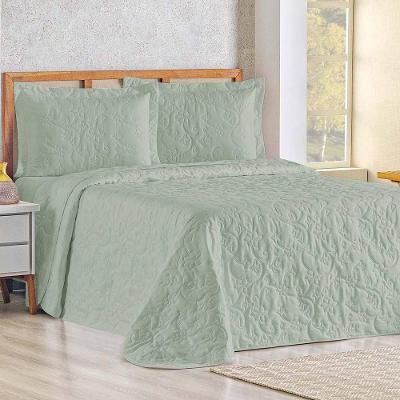 Cobre Leito Queen Bouti Mavie Floral 180 Fios 3 Peças - Verde Malva