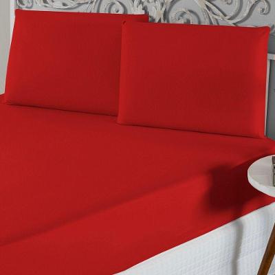Jogo De Lençol Casal Padrão Malha 100% Algodão 3 Peças - Vermelho