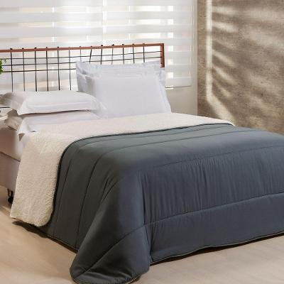 Edredom Queen Coberdrom Flupy Percal-sherpa 1 Peça - Chumbo