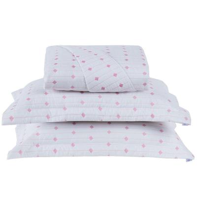 Cobre Leito Casal Padrão Decor Bordado 200 Fios 3 Peças - Branco-pink