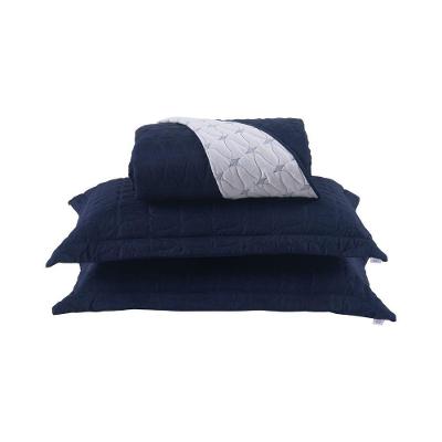 Cobre Leito King Cristal Percal 200 Fios Bordado 3 Peças - Azul Marinho