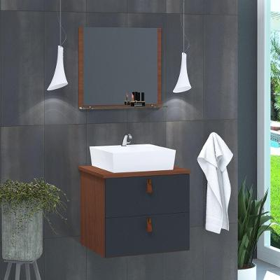 Gabinete De Banheiro Suspenso 2 Gavetas Berlim 45cm Natura E Cinza Titanium - Cinza