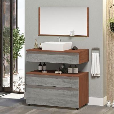 Gabinete Banheiro Superior E Inferior Com Rodízios 3 Gavetas 80cm Safira - Cinza Rovere - Cinza