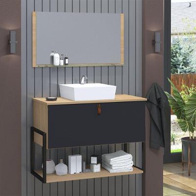 Gabinete De Banheiro Vegas 1 Prateleira 1 Porta 80cm Freijó E Cinza Titanium - Cinza