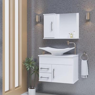 Conjunto Gabinete Inferior E Superior Banheiro 2 Gavetas 1 Porta Turin - Branco - Branco