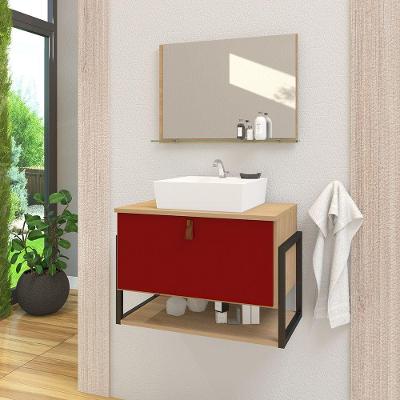 Gabinete De Banheiro Vegas 1 Prateleira 1 Porta 60cm Freijó E Vinho - Vermelho