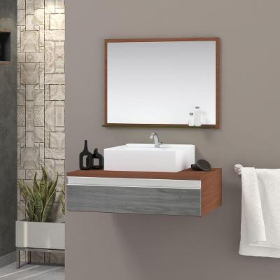 Gabinete Superior 60cm 1 Gaveta Safira Com Espelheira - Cinza Rovere - Cinza