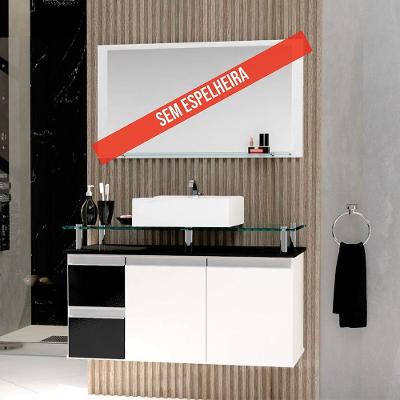 Gabinete Banheiro 2 Gavetas 2 Portas Diamante 80cm - Preto - Preto