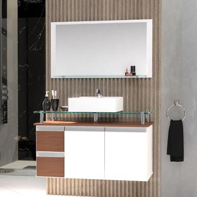 Conjunto Gabinete Banheiro 2 Gavetas 2 Portas 80cm Com Espelheira Diamante - Natura - Marrom