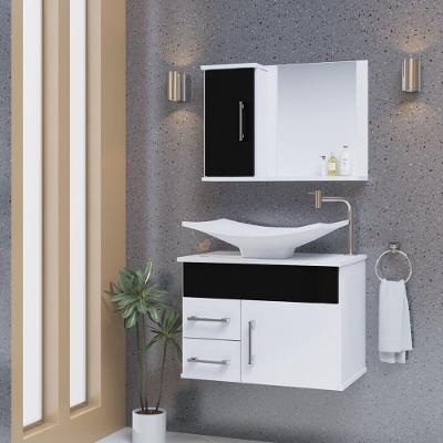 Conjunto Gabinete Inferior E Superior Banheiro 2 Gavetas 1 Porta Turin - Preto - Preto