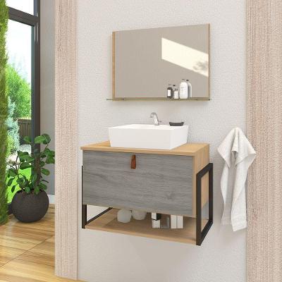 Gabinete De Banheiro Vegas 1 Prateleira 1 Porta 60cm Freijó E Cinza Rovere - Cinza
