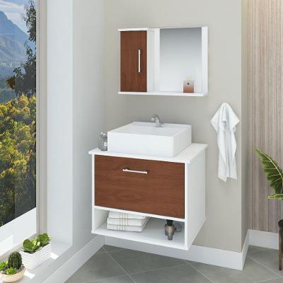 Conjunto Gabinete Banheiro Superior E Inferior 2 Portas 1 Nicho Malibu - Natura - Marrom