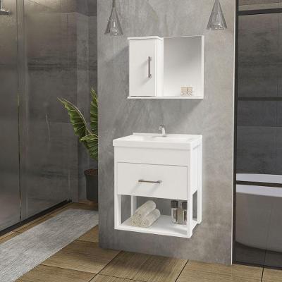Conjunto Gabinete Inferior E Superior Banheiro 1 Porta 1 Gaveta Rubi - Branco - Branco