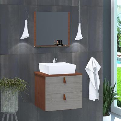 Gabinete De Banheiro Suspenso 2 Gavetas Berlim 45cm Natura E Cinza Rovere - Cinza