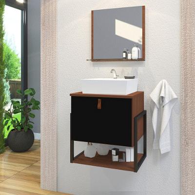 Gabinete De Banheiro Vegas 1 Prateleira 1 Porta 45cm Natura E Preto - Preto