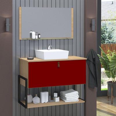 Gabinete De Banheiro Vegas 1 Prateleira 1 Porta 80cm Freijó E Vinho - Vermelho