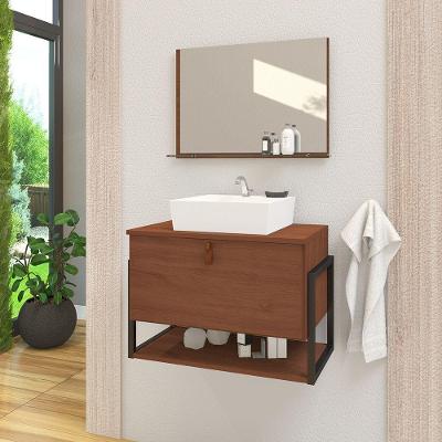 Gabinete De Banheiro Vegas 1 Prateleira 1 Porta 60cm Natura - Marrom