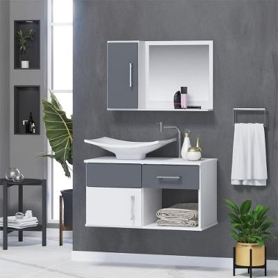 Gabinete De Banheiro Inferior E Superior New Stilo 2 Portas 1 Gaveta Cor Cinza Titanium - Cinza