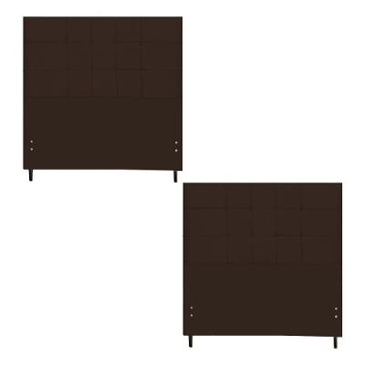 Kit Cabeceira Maveric Estofada Casal 144cm Marrom Botão Tecido + Cabeceira Maveric Solteiro 94cm Marrom