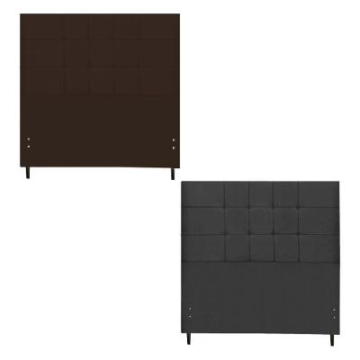 Kit Cabeceira Maveric Estofada Casal 144cm Preto Botão Tecido + Cabeceira Maveric Solteiro 94cm Marrom