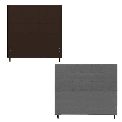 Kit Cabeceira Maveric Estofada Casal 144cm Chumbo Botão Tecido + Cabeceira Maveric Solteiro 94cm Marrom