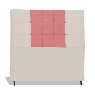 Cabeceira Estofada Box Casal Queen Size Encosto Para Cama Maveric 164x126 Cm Composê Bege/ Rosa