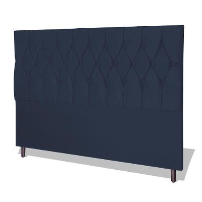 Cabeceira Estofada Box Casal Queen Size Encosto Para Cama Ram 1500 164x126 Cm Azul Marinho