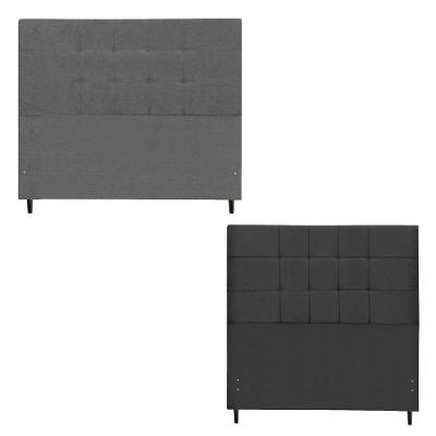 Kit Cabeceira Maveric Estofada Casal 144cm Chumbo Botão Tecido + Cabeceira Maveric Solteiro 94cm Preto