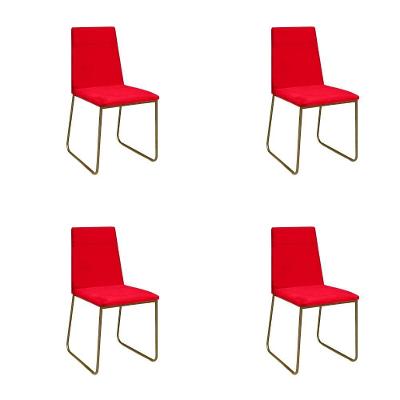 Kit 4 Cadeiras De Jantar Cozinha Industrial Lexa Veludo Élpis Móveis Vermelho Dourada