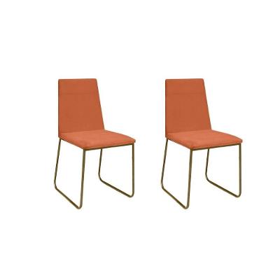 Kit 2 Cadeiras De Jantar Cozinha Industrial Lexa Veludo Élpis Móveis Terracota Dourada
