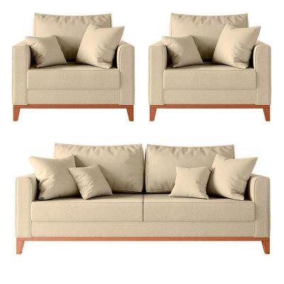 Kit Sofá 2 Lugares E 2 Poltronas Beny Com Base De Madeira Linho Areia