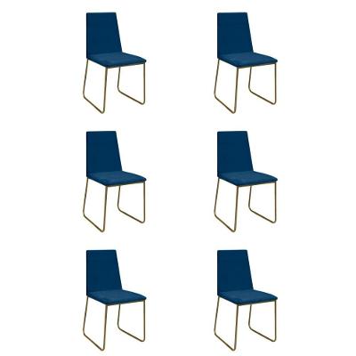 Kit 6 Cadeiras De Jantar Cozinha Industrial Lexa Veludo Élpis Móveis Azul Marinho Dourada