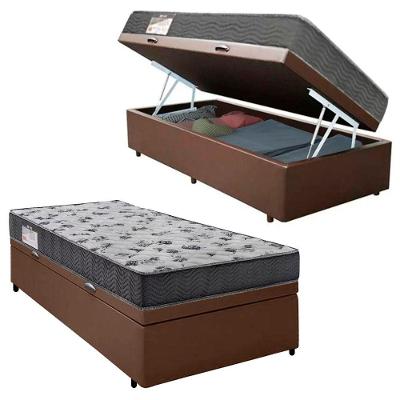Cama Box Baú Solteiro Sintético + Colchão De Molas Ensacadas - Sereneprime - 88x188x62cm Marrom