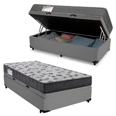 Cama Box Baú Solteiro Sintético + Colchão De Molas Ensacadas - Sereneprime - 88x188x62cm Cor:cinza