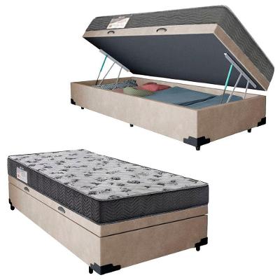 Cama Box Baú Solteiro Suede + Colchão De Molas Ensacadas - Sereneprime - 88x188x62cm Cor:bege