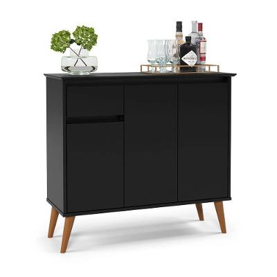 Balcão Buffet Veneza 3 Portas 1 Gaveta 93cm Ej Móveis Preto