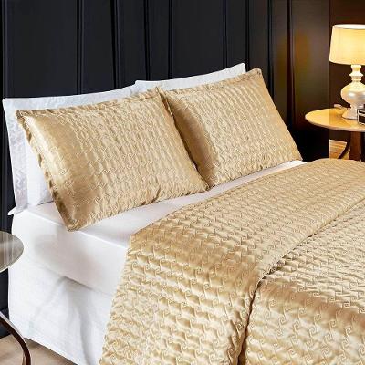 Cobre Leito Queen Shine Cetim Charmousse 3 Peças - Dourado