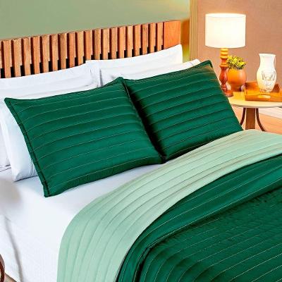 Cobre Leito King Mult Colors Dupla Face Micropercal 200 Fios 3 Peças - Esmeralda-verde
