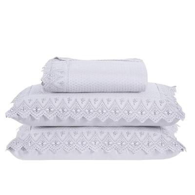 Colcha Queen Home Madrid Com Bordado Inglês 300 Fios 3 Peças - Branco
