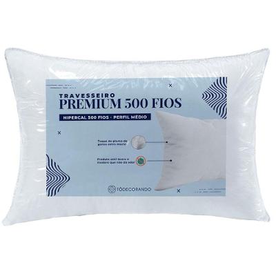 Travesseiro Premium Percal 500 Fios Pluma De Ganso Sintética 70cm X 50cm - 1 Unidade