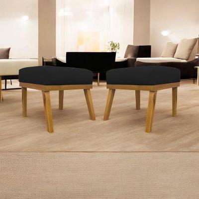 Kit 2 Puffs Decorativos Firenze Retangular - Preto Corino