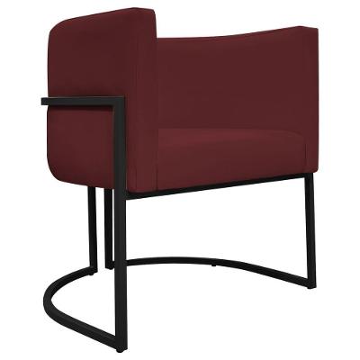 Poltrona Decorativa Recepção Luna Base De Ferro Preta - Bordo Corino