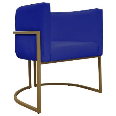 Poltrona Decorativa Recepção Luna Base De Ferro Dourada - Azul-royal Corino