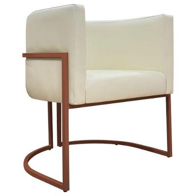 Poltrona Decorativa Recepção Luna Base De Ferro Bronze - Bege Corino