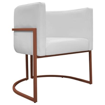 Poltrona Decorativa Recepção Luna Base De Ferro Bronze - Branco Corino