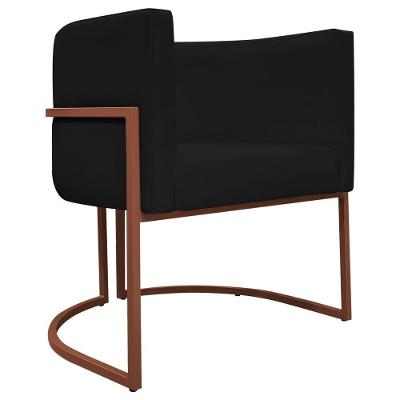 Poltrona Decorativa Recepção Luna Base De Ferro Bronze - Preto Corino