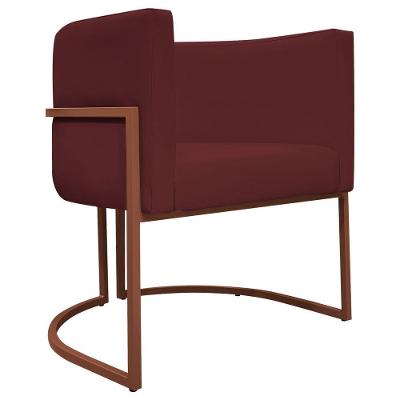 Poltrona Decorativa Recepção Luna Base De Ferro Bronze - Bordo Corino