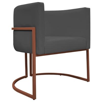 Poltrona Decorativa Recepção Luna Base De Ferro Bronze - Cinza Corino