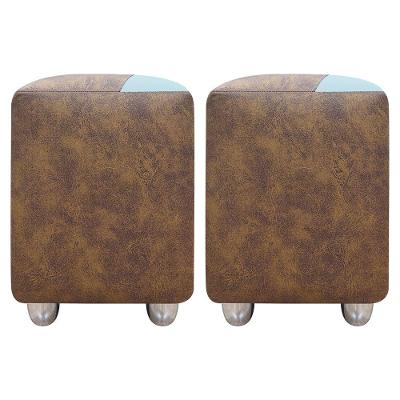 Kit 2 Puffs Decorativos Quadrado Urban - Peroba-Bege Corino