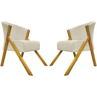 Kit 2 Poltronas Decorativa You Suede Braça Amadeirada - Bege Suede